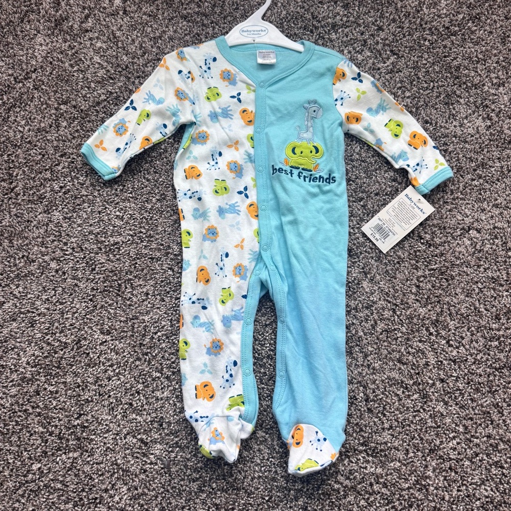 NEW 3-6 Month Blue Animal Print Pajamas
